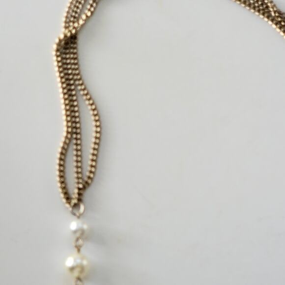 Vintage Faux Pearl Gold Tone Necklace Multi Strand Chain Elegant Costume Jewelry - Picture 6 of 10
